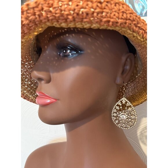 Pear Shaped Flower Crystals Statement Earrings - Picture 4 of 4